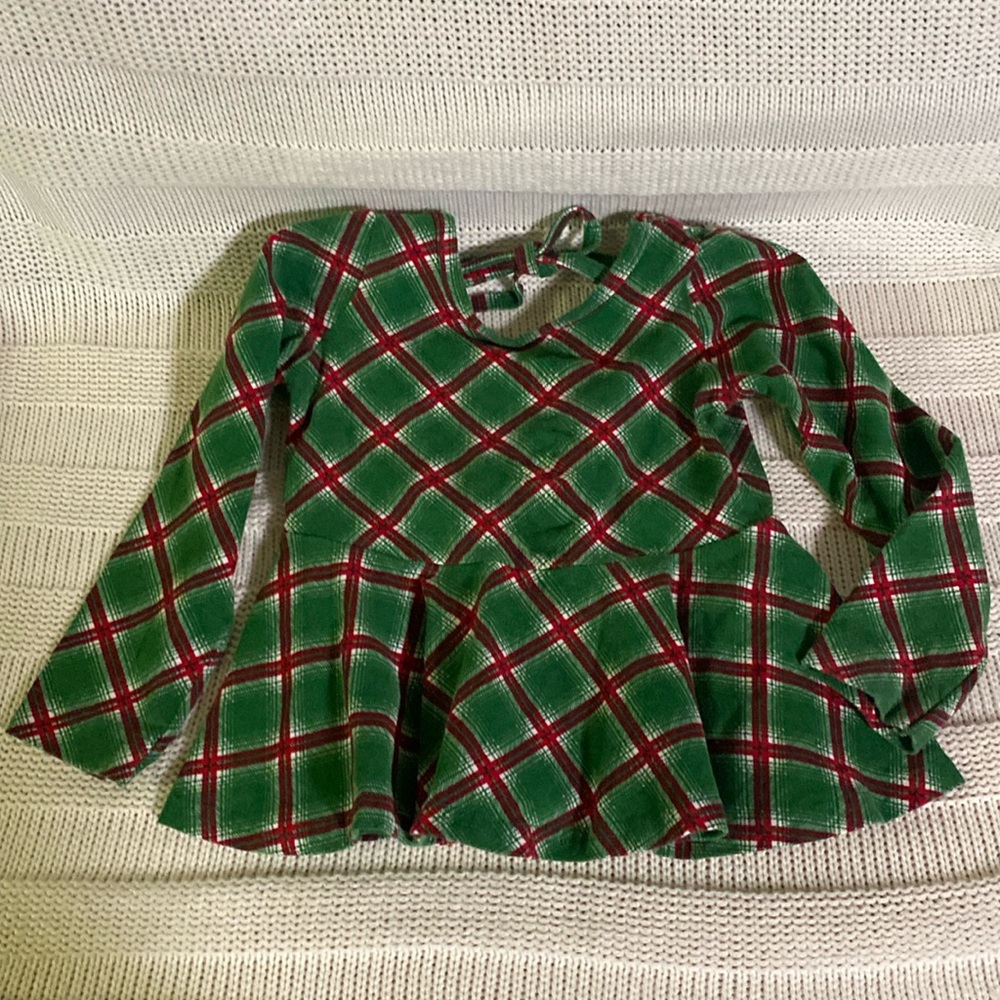 Ricrac & Ruffles Tunic red green and white 4T